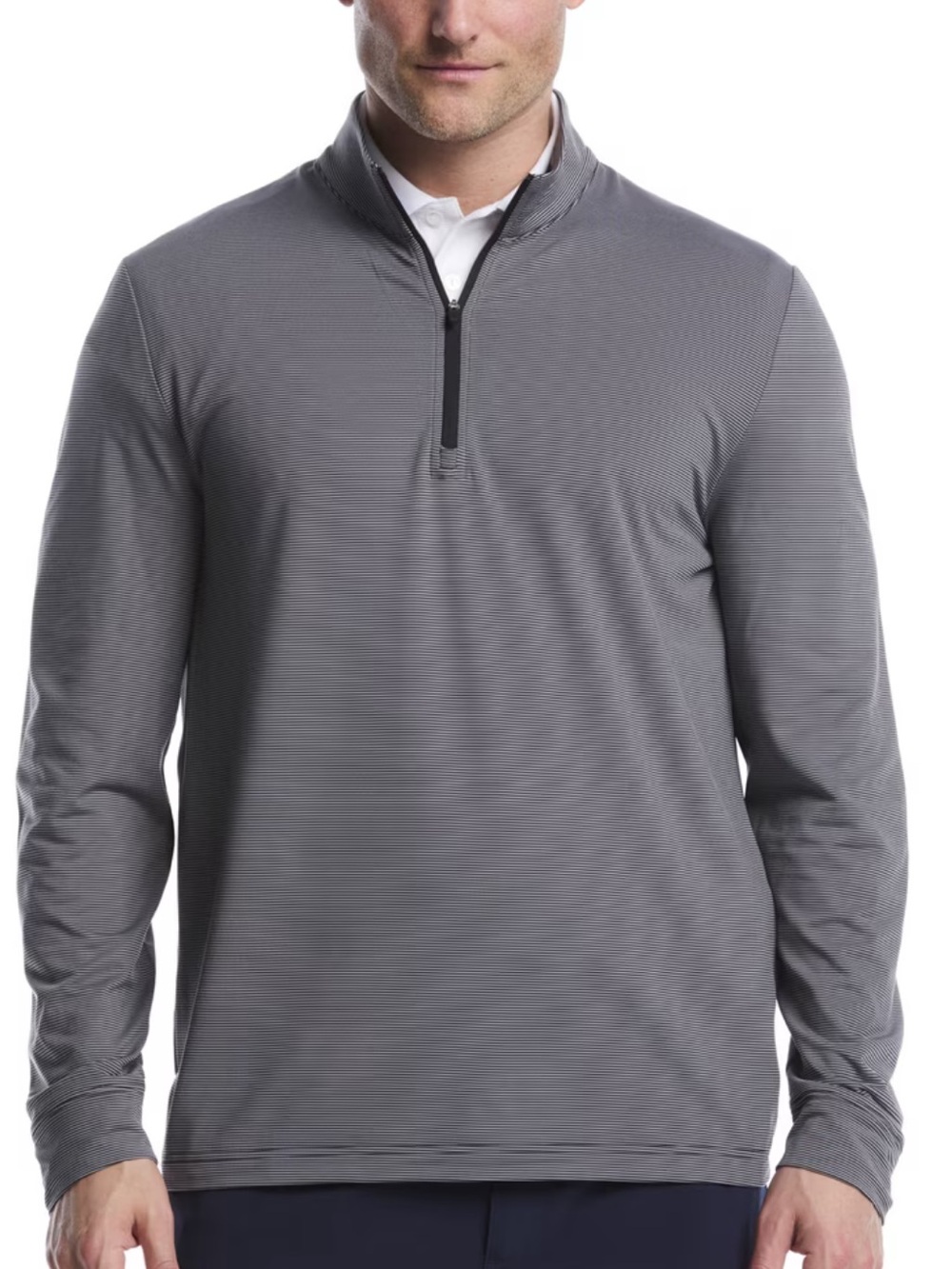 Ben Hogans Stripe 1/4 Zip Mock Neck Sweater - Gray
